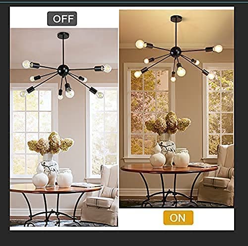 Dllt Sputnik Chandelier 8 Lights, Starburst Black Modern Ceiling Light Fixtures, Mid Century Vintage Hanging Semi Flush Mount Pendant Lamp For Living Room, Kitchen And Bedroom, E26 Base #TOP6