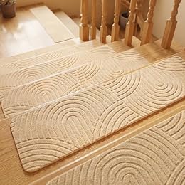 Dunzy 15 Pcs Boho Stair Treads for Wooden Steps Indoor 8" x 30" Non-Slip Carpet Stair Treads, Washable Adhesive Runner Rugs, 3D Peel and Stick, for Elders and Dogs, Pets, Khaki