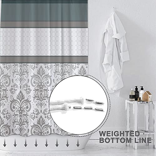 Decoreagy Gray Taupe Boho Shower Curtain Sets,Farmhouse Moroccan Paisley Bathroom Shower Curtains,White Antique Floral Waterproof Fabric Bath Curtain12 Hooks 72X72 In #TOP3