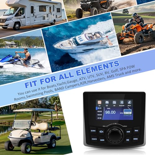 Boat Radio Marine Stereo Receiver,Waterproof Digital Multimedia MP5 Player with 3\" LCD Display,Wireless Connection, Multi-Mode Playback AM/FM Tuner, AUX USB Preset EQ Subwoofer, for Car, Boat, ATV, RV
