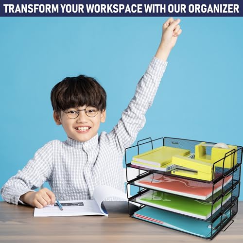 Stackable Paper Tray Desk Organizer, 4-Tier Metal Mesh Letter Organizers for Business, Home, School, or Store Use, Organizes Files, Folders, Letters, Paper, Binders, Multi-Functional Desktop Storage by Dasher Products - Image 7