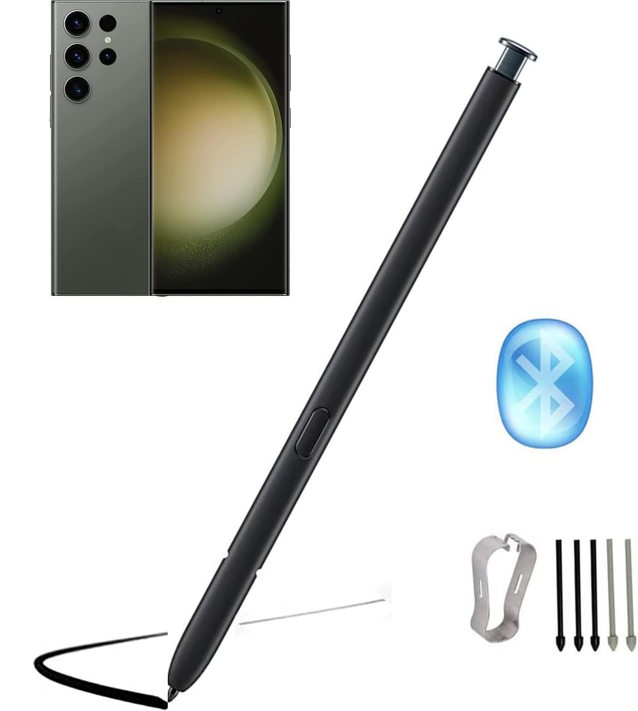 Galaxy S23 Ultra S Pen [WithBluetooth] Replacement for Samsung Galaxy S23 Ultra 5G All Verisons Stylus Pen 4096 Pressure Sensor, Air Command Touch-Free Control+ 5*Tips (Green)-image-4