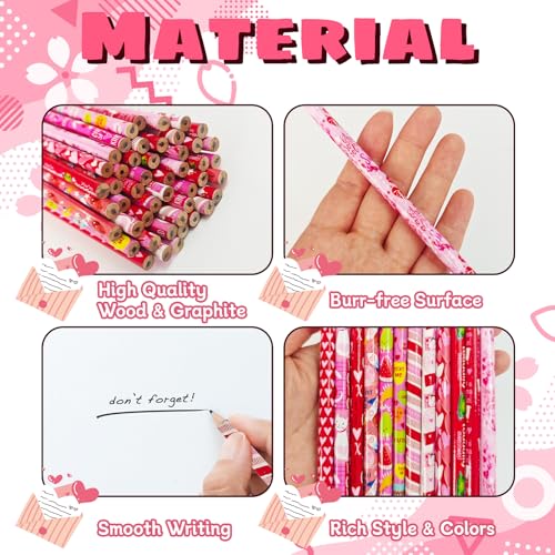 72 lápices de grafito Día de San Valentín rosa con borrador miniatura 3