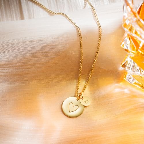 Endless Story 13+6mm Personalized Disk Necklace with Tiny Initial Tags,Initial Necklace with Personalized Disks for Moms,Dainty Custom Coin Tag Pendants Jewelry3