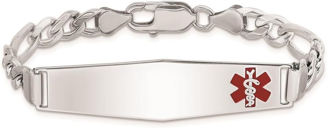 JewelryWeb 925 Sterling Silver Polished Medical ID Figaro Link Bracelet Lobster Claw Identification Bracelet for Women
