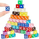 50 Pieces Colored Dice Set 16mm Standard Game Dices Acrylic 6 Sided Colorful Bulk Casino Dice for Casino Theme Party Board Games Vegas Birthday Party Supplies (Square Corner)