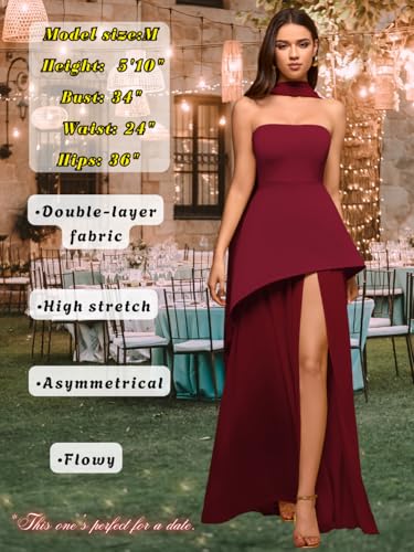 Floor-Length Scarf Dress, Tube-Top Asymmetrical Hem, Prom Evening-Gowns, High-Slit Mesh Bridesmaid Semi-Formal4