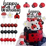 31 PCS Ladybug Cake Topper Red Black Ball Cake Decora Cake Topper for Ladybug Ladybug Theme Party Birthday Party Supplies Decor