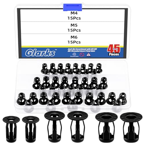 Glarks 45 kit d'écrou de vérin métrique M4 M5 M6 écrou Papillon noir écrou d'expansion ensemble de goupilles de fixation mince pour la ligne de peau de fer à paroi creuse dans une paroi molle mince