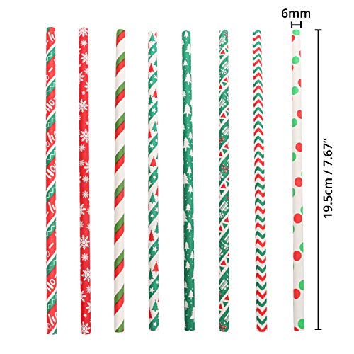Kerstpapieren rietjes (200 Pack) - Biologisch afbreekbare, tweekleurige kerstthema-decoratieve papieren rietjes in 8… - Image 3