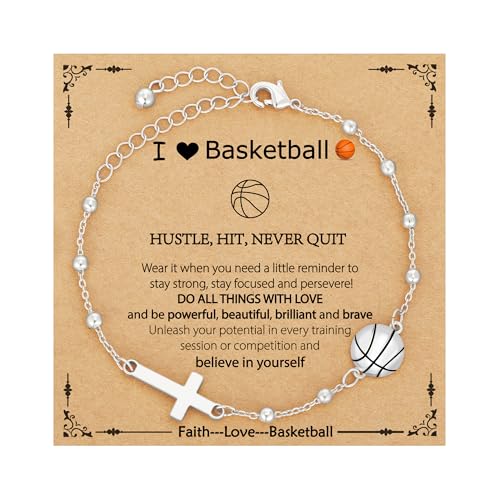 Image of Softball /Volleyball /Soccer /Basketball Football Bracelet for Girls Women, 14K Gold Plated Cross Link Chain Sport Accessories Christian Jewelry Gifts for Teens Team Coach Players