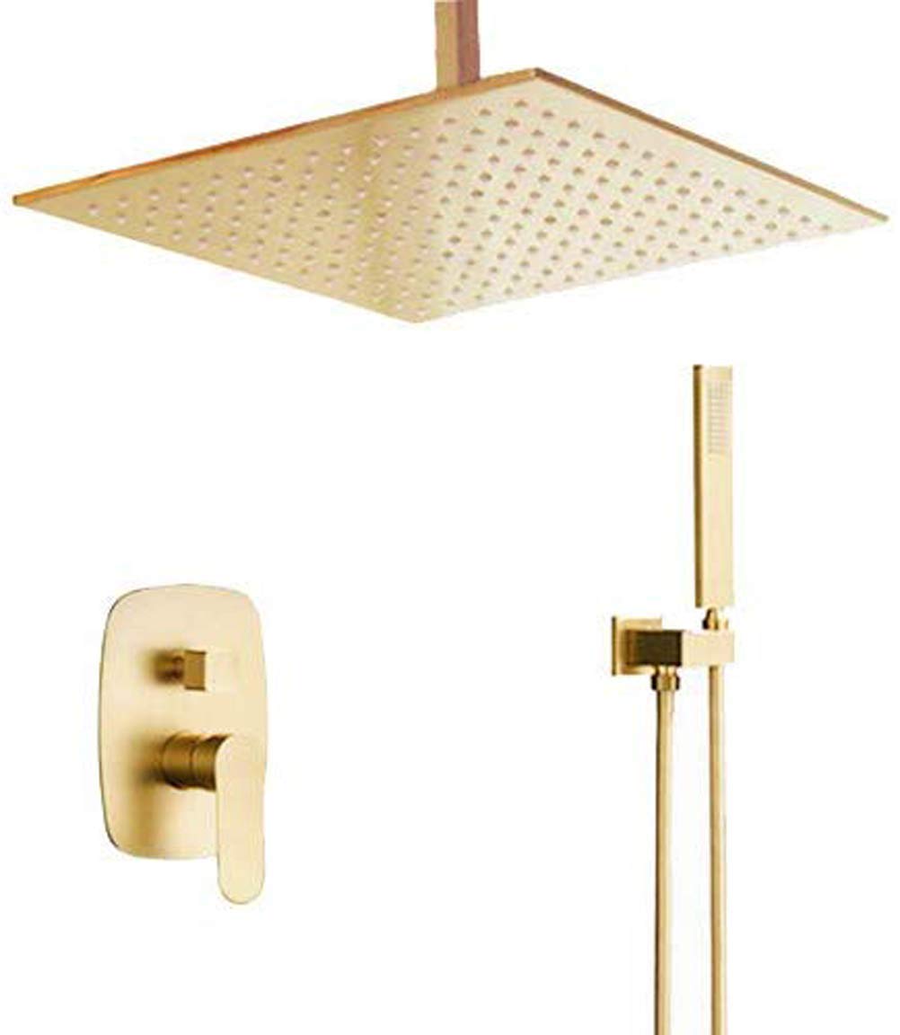 NGDFGR Brushed Gold Bathroom Brass 10-12 In Ceiling Mount Rain Mixer Rainfall Shower Faucet Combo Set, Luxury Shower Set,A-12 tum