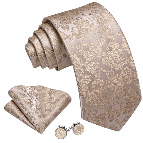 Image of Barry.Wang Paisley Tie Fashion Set Hanky Cufflinks Neckties for Men Woven Silk