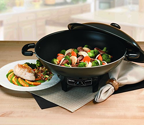 Aroma Housewares AEW-305 Electric Wok Easy Clean Nonstick, Dishwasher Safe, 7Qt, Black