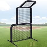 Seenelling Black Baseball Pitching Screen Batting Cage Net Top-of-The-Frame Overhang Protects You from Ricocheted Balls 7'H x 4'W, 60 Ply Poly-E Netting and 1.5” Diameter Frame