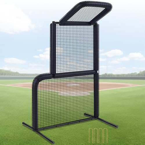 Seenelling Black Baseball Pitching Screen Batting Cage Net Top-of-The-Frame Overhang Protects You from Ricocheted Balls 7'H x 4'W, 60 Ply Poly-E Netting and 1.5” Diameter Frame