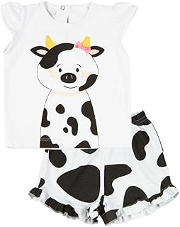 Pijama Curto Menina Infantil Fino Verão Manga Curta Vaquinha