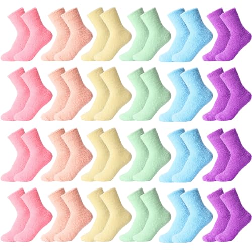 Handepo 24 Pairs Women Fuzzy Socks Bulk Winter Fluffy Sleeping Slipper Socks for Home Outdoor Gift for Ladies(Colorful)