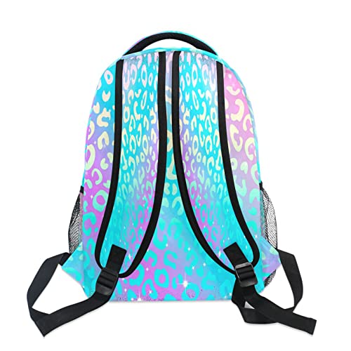 Dussdil Rainbow Shiny Leopard Kids Backpack Backpacks For Boys Girls Casual Daypack Back Pack 16 Inch Laptop Bag Double Zipper Travel Sports Bags With Adjustable Shoulder Strap #TOP4