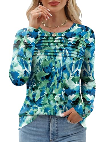 Trendy Womens Fall Tops Long Sleeve Dressy Casual Office 21 womens fall tops - blue green tie dye