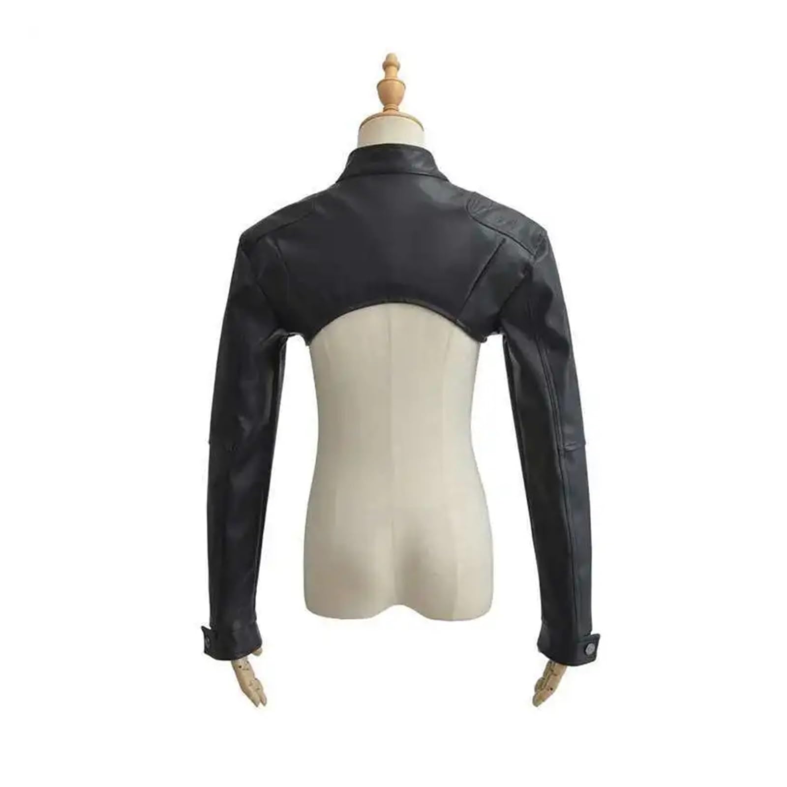 Veste Foncée Courte Zippée À Col Montant En Cuir PU