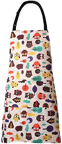 MissOwl Adjustable Bib Apron Extra Long Ties with Pockets Kitchen Cooking Baking Gardening Painting Apron for Women Men Owl