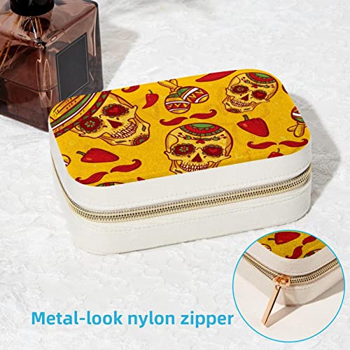 Boîte à bijoux portable rigide à motif crânes de chili pour bagues