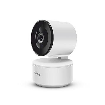 Wipro Smart Wireless Security Camera | 3 MP 1296p Full HD | AI Powered Motion Detection | Infrared Night Vision | 360 degree Panorama | Two-Way Communication | Alexa and Google Assistant Compatible | White