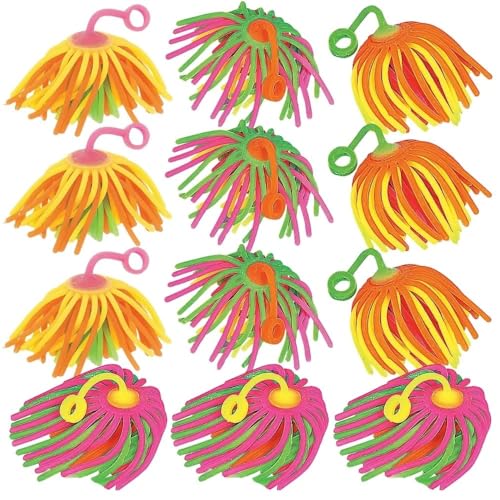 Fun Express Neon Large Stretchy Noodle Ball Yo Yos Party Favor Toys - Multicolor (Set of 12)