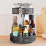 Lazy Susan Organizer 2 Tier Metal Steel, Turntable Height Adjustable, No-Slip Suction Base, Bathroom