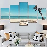 SIGNWIN 5 Panel Canvas Wall Art Modern Art Beach Coastal Multicolor Photography Relax/Calm Tropical for Home Decorations Ready to Hang - 60