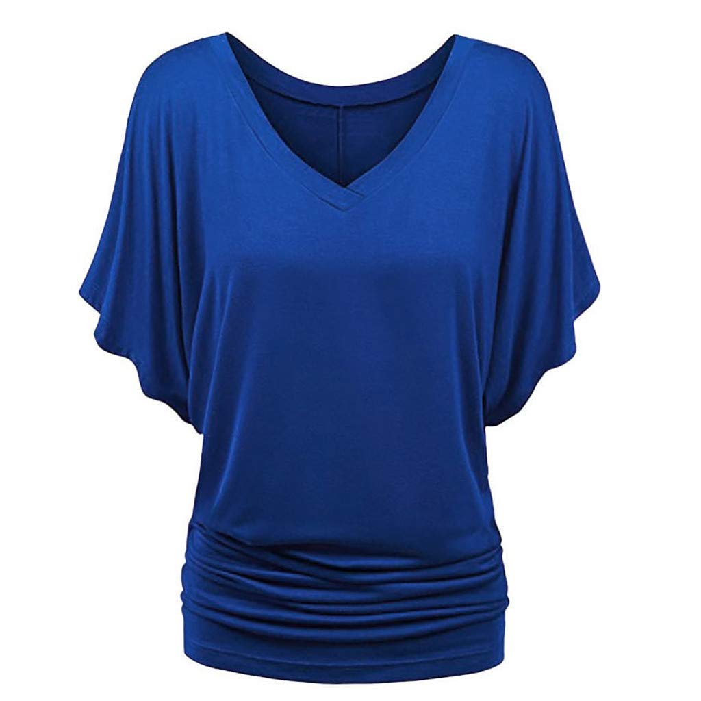 Women's Scoop Neck Half Sleeve Batwing Dolman Top Plus Size Batwing Half Sleeve Shirts Loose Blouse Solid Color Tops(Blue,4X-Large) — image 1