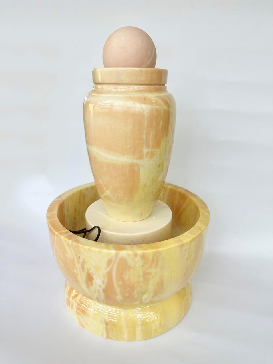Indoor or Outdoor Carrot Vein Marble Water Fountains with Ball Top, Modern Waterfall Fountain with Pump, Ball Water Fountains for Patio, Backyard, Home Art Decor, 25.6" H