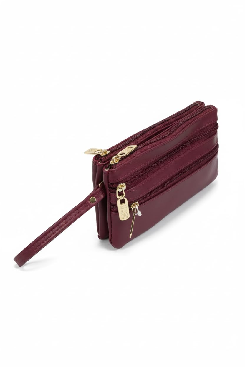 Women's Clutch Purse | 5-Zipper Small Mobile Pouch | Multi-Utility Wristlet Bag for Cards & Cash-image-38