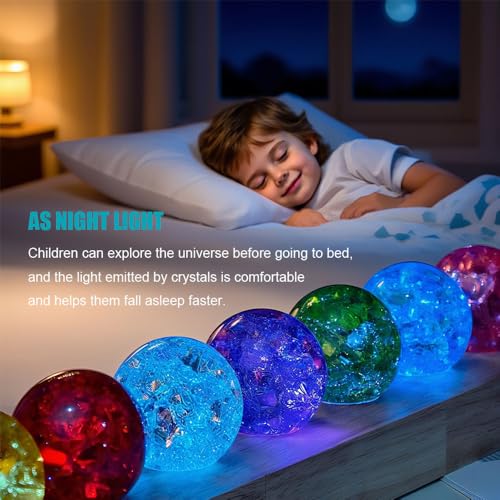 MouMouPurr 40mm Set of 7 Ice Cracked Glass Crystal Chakra Balls with LED Wooden Base - 7 Colors Healing Sphere, Night Light Decor for Home, Living Room, Meditation & Energy Balancing by MouMouPurr - Used condition - Image 4