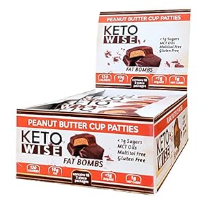 Keto Wise Fat Bombs – Made with Chocolate containing MCT Oil – Low Fat, Low Carb and Keto Friendly Snack – 10g Fat, 1g Net Carbs | Peanut Butter Cup Patties, 16 Count (Pack of 1)