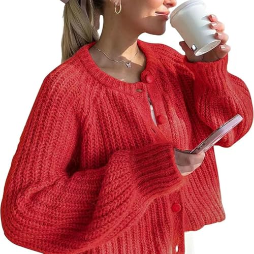 Image of Sumleno Womens Open Front Button Down Sweater Long Sleeve Y2k Chunky Knit Cardigan Trendy Fall Outfits Casual Knitwear Coats