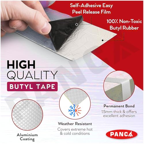 Image of PANCA Leakage Repair Waterproof Tape | Aluminium Foil Butyl Rubber Adhesive | Ideal for Pipe, Roof, and Surface Crack Sealing (2 Inch Medium), Silver
