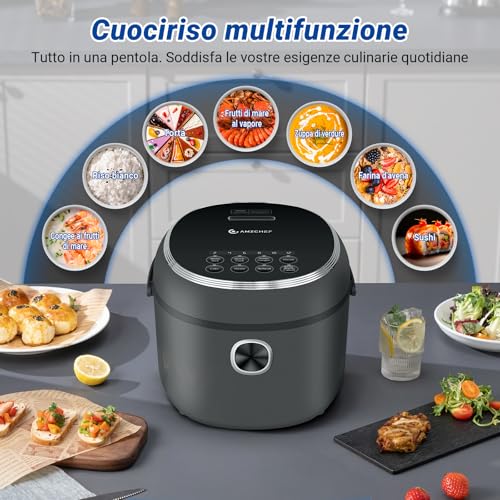 Mini cuoci riso 4 l AMZCHEF Cuociriso Elettrico 4L per 5 persone, 860W Rice Cooker, 8 tazze (non cotte), 7 funzioni di cottura, Cestello Vapore, Mantenimento in caldo, Funzione preimpostata di 12 ore - immagine 4