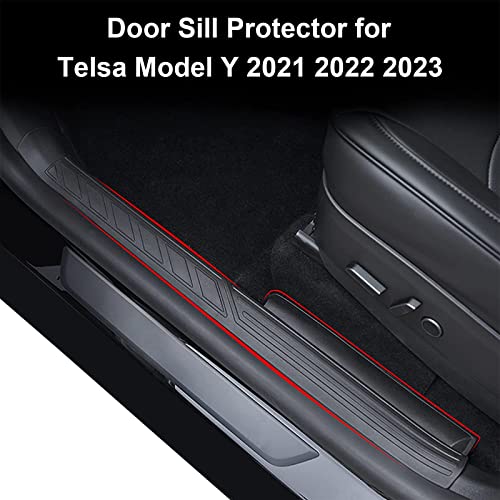 Door Sill Protector For Tesla Model Y 2023 2022 2021 Tpe Front And Rear Door Entry Guard Door Sill Scuff Plate Guard For Model Y 5 Seater With Carpet #TOP1