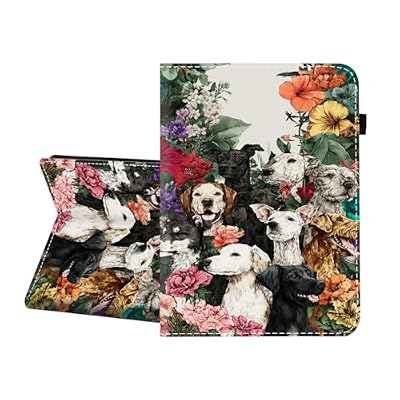 CICPLKSE Case for Samsung Galaxy Tab S6 Lite 10.4 Inch 2024/2022/2020,Premium PU Leather Cover with Auto Sleep Wake,Dogs and Flowers