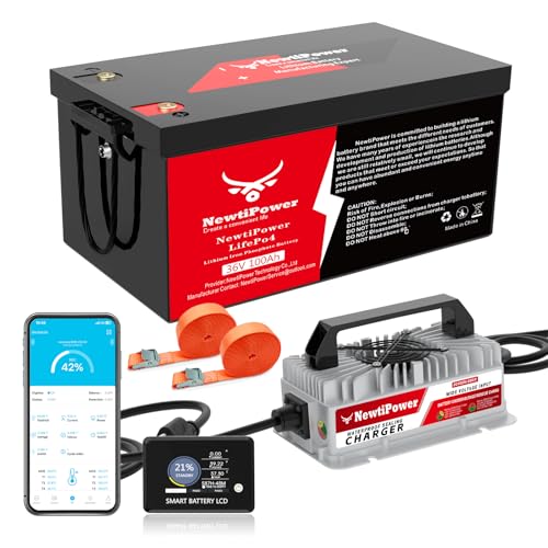 36V 100Ah Golf Cart LiFePO4 Battery with APP&Chager&Monitor,7.6KW Continuous Power Lithium Battery with 200A BMS, Up to 10000+ Rechargeable Cycles, Perfect for golf cart