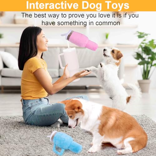 Mity Rain Funny Tumbler With Handle Cup Dog Toy - Cute Squeaky Interactive Fluff and Tuff for Small/Large/Medium Dogs (2 Pack, Blue+Pink) — view 2