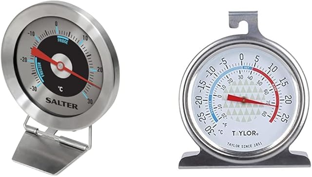 Salter 517 SSCR Fridge , Freezer Thermometer, Adjustable Angle, -30 °C to 30 °C Range, Magnified Lens, Stainless Steel & Taylor Fridge Freezer Thermometewr, Stainless Steel, 4.5 x 6.5 x 8 cmTaylor