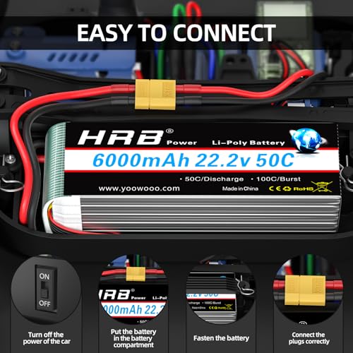 HRB 6S 6000mAh Lipo Battery 22.2V 50C XT60 RC Lipo Battery Compatible with RC Car RC Plane RC Truck RC Boat (2 Packs) by HRB POWER - Image 6