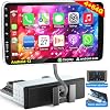 10 Inch Single Din Car Stereo Wireless CarPlay Android Auto Rotatable Touchscreen Android CarPlay Radio Bluetooth FM GPS Navigation WiFi Car Audio Receiver Head Unit QLED Screen+Rear Camera, 4G+64G