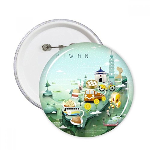 Badge Taiwan et Chine thématique voyage : idée cadeau originale avec 5 pins ronds XL multicolores