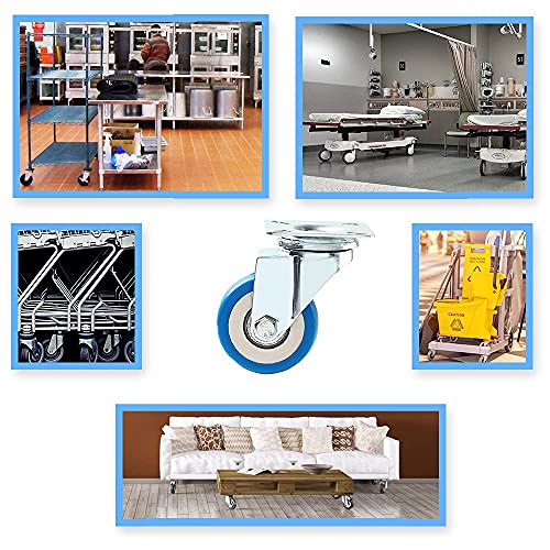 8 Pack Caster Wheels Swivel Plate Casters On Blue Polyurethane Wheels Pu #TOP5