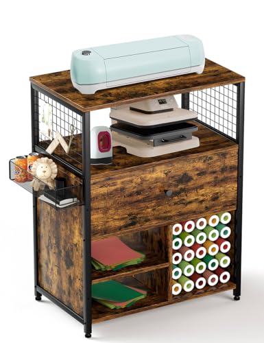 rockingrun rustic craft organization and storage cabinet compatible with cricut machines crafting cabinet with drawer and 25 vinyl roll holder craft table desk workstation for craft room