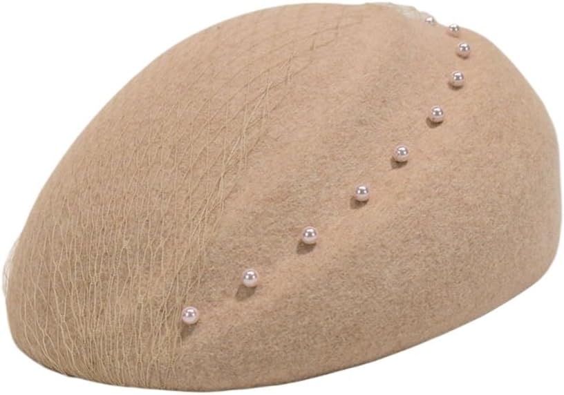 Autumn and Winter Hats, Berets, Women's Temperament, Mesh, Pearl, Stewardess, Stage Gatherings, Felt